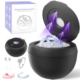 Dental Ultrasonic Retainer Cleaner Machine - 45kHz Cleaning Pod for Dentures, Mouth Guard, Aligner, Night Guard, Toothbrush Heads & Jewelry, 4 Cleaning Modes, Digital Timer, 200ML Capacity, Black