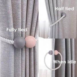 Keleily Magnetic Curtain Tiebacks 2Pcs Curtain Tiebacks Wooden Window Drape Holdbacks Curtain Clips for Home, Dorm, Office, Hotel Window Decorative, Pink, Gray