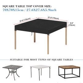 VANSHEIM Cover Table Top Cover Garden Furniture Square Table Cover Garden Furniture Waterproof Table Cover Heavy Duty Oxford Polyester Patio Furniture Cover 70 x 70 x 15 cm