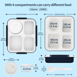 HANMFEI Bento-Lunchbox, 1500 ml, Lunchbox für Erwachsene, 4 Fächer, Lunchbox für Kinder, mit auslaufsicheren Saucenvontainern (Marineblau, Polypropylen)
