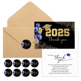Motiskyy 50 Sets Bulk Graduation Thank You Cards 2025 Graduation Card with Envelopes and Stickers College Graduation Balloons Thank You Notes Greeting Card for Guest Family Teacher Classmate(Blue)