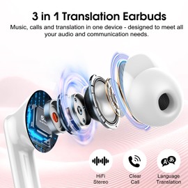 Csasan Language Translator Earbuds, 3-in-1 Ear Buds with ENC Mics, 164 Languages Translation Headphones Real-Time Bluetooth 5.3 Ear Buds, 5 Translation Modes Earphones for Business/Travel/Rose Gold