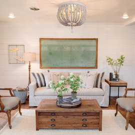 FIRVRE Grey White Natural Wooden Bead Chandelier Bohemian Vintage Rustic Boho Ceiling Light Farmhouse E27 Pendant Light for Dining Room Bedroom Hallway Staircase Kitchen Island Entranceway