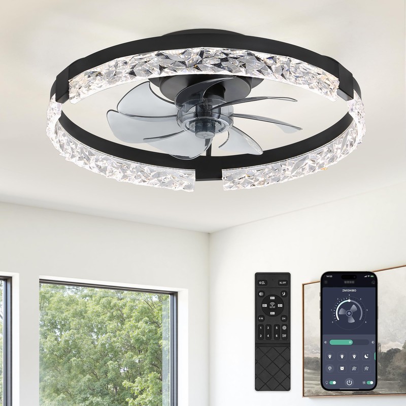 ZMISHIBO 19.7" Ceiling Fans with Lights, Low Profile Ceiling Fan