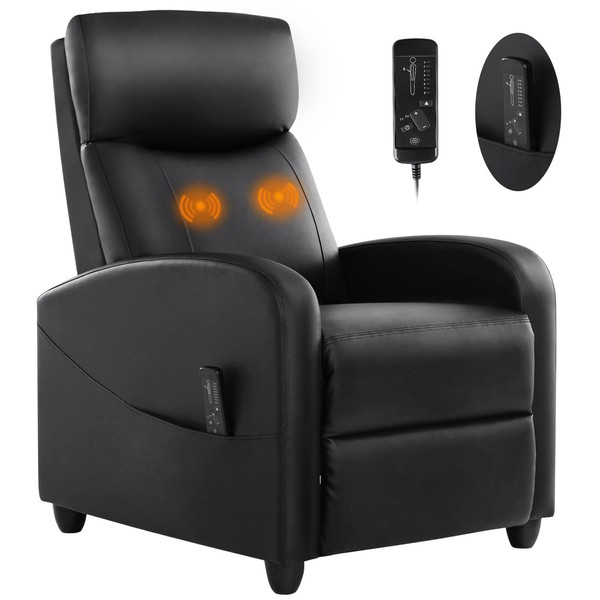 Recliner Chair, Living Room Chairs Massage Recliner Chairs Adjustable Theater Chairs Padded Seat Backrest PU Leather Winback Single Sofa Modern Recliner Chair Bedroom Chair for Adults (Black)