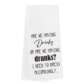 Funny Kitchen Towels Bar Towels Gifts for Bartender are We Having Drinks or are We Having Dranks Bar Decor Waffle Weave Tea Towels Hand Towels Dish Towels for Kitchen 14×23 Inches