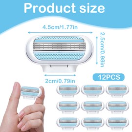 Pack of 12 Women's Razor Blades, Universal Replacement Blades, Body Razor Blades, 3-Layer Replacement Blades, Suitable for Legs, Armpits and Intimate Areas of Women (Blue)