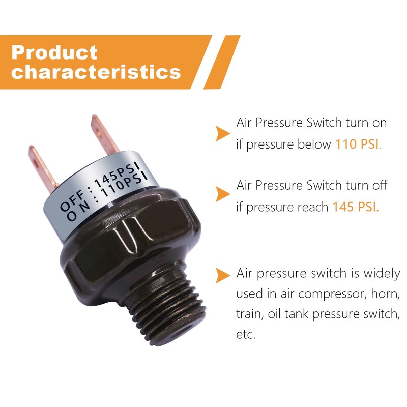 mankk Air Pressure Switch 110-145 PSI Thread 1/4" NPT 24V
