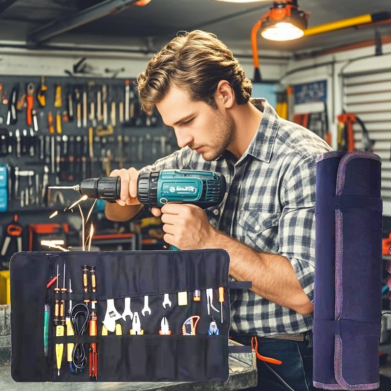 23 Pocket Tool Bag Roll Up, Tool Organizer for Men