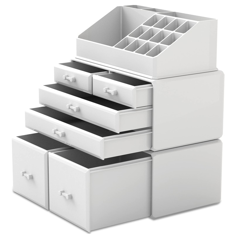 READAEER Makeup Organizer 3 Pieces Cosmetic Storage Case with 6