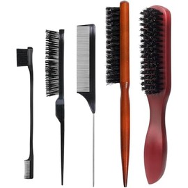 Cepillo Cerdas De Jabali, 5 Piezas Set De Cepillos Para Cabello Grueso Y Rizado, Cepillo De Barba Para Hombres, Ideal Para Masaje Del Cuero Cabelludo Y Peinado Diario, Hecho De Madera De Haya