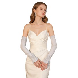 Sun protection Arm Gloves, Peal Decoration Elastic Arm Sleeves Glove Long Women (Grey)