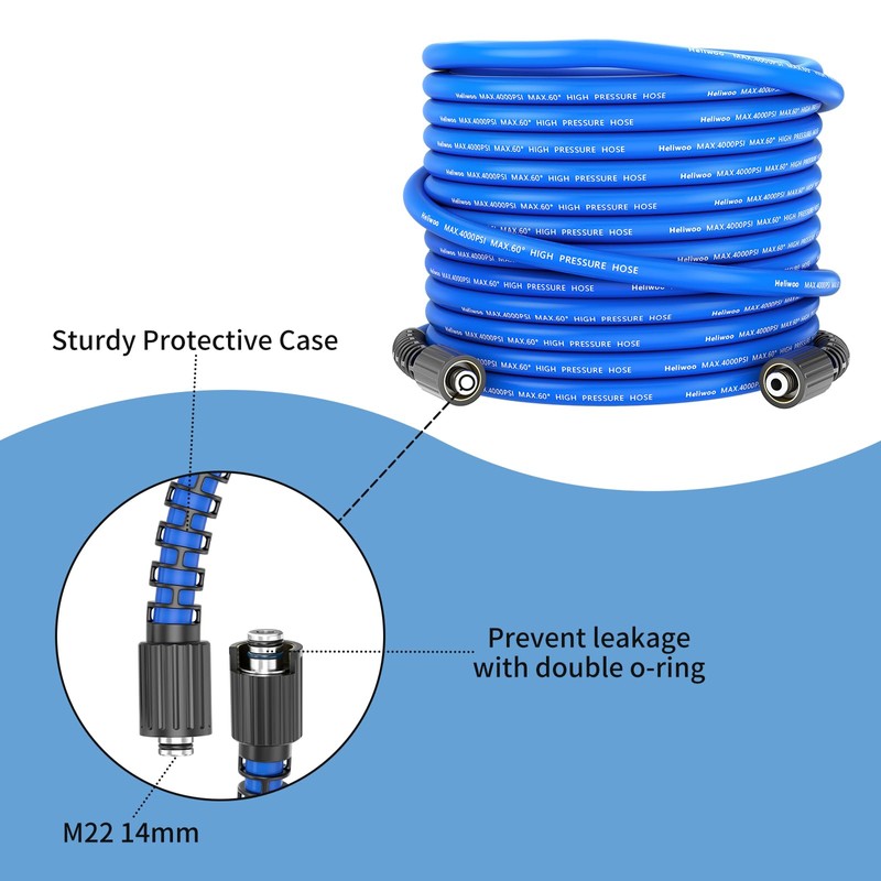 Heliwoo Pressure Washer Hose 50 FT x 1/4", Upgrade Kink