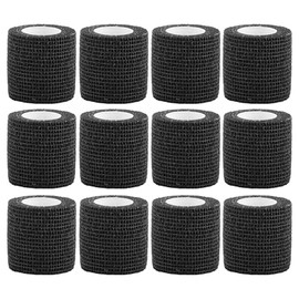ASelected 12 Rolls Cohesive Bandage 2 Inch,5 Yards,5M Self Adherent Sport Wrap Tape,Breathable Athletic Tape,Bandage Tape for Wrist Ankle Sprain Swelling Breathable Elastic Pet Bandage Grip Black