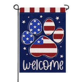 Artofy Welcome 4th of July Dog Cat Paw Print Patriotic Small Decorative Garden Flag, America USA Stars Stripes Dark Blue Yard Lawn Outside Decor, American Outdoor Home Decoration Double Sided 12 x 18