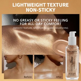 Body Shimmer Oil with Vitamin E, Glow Body Oil with Brush, Rose Gold