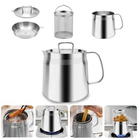 GCQ 304 Stainless Steel Oil Filter Pot Large Capacity 1.5L/50oz with Strainer Versatile Oil Filter Multi-function Frying net Tank for Kitchen Camping - Ideal for Deep Frying, Boiling, and Simmering