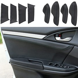 Rifoda para Honda Civic 10ª generación 2016-2020 panel de puerta y reposabrazos de puerta de coche, decoración de piel, resistente al desgaste y resistente a los arañazos (cuero negro con línea negra)