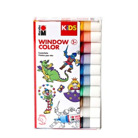 Marabu Kids Window Color Space, Water-Based Paint, Removable on Smooth Surfaces such as Glass, Mirrors, Tiles and Film, 6 x 25 ml Paint, A3 Painting Template with 18 Designs and A4 Film, Colourful