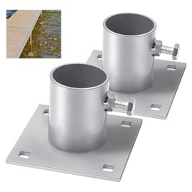 Desunqin Dock Bottom Pad, 4-3/5" Stationary Dock Base Plate Hardware, 2 Pcs Heavy Duty Dock Foot Plate with 2/5" Square Holes, Support & Hold Docks to Prevent Sinking, Silver
