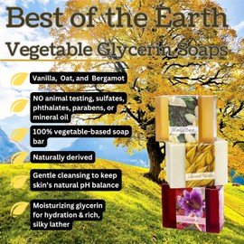 Nabila K Full Bloom Vegetable Glycerin Bar Soap, 3 Bar Best of the Earth Collection: Vanilla Bean, Harvest Moon, Loveable, 4.5oz/127.5g each