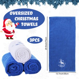 Tiamon 3 Pack Christmas Hand Towels for Bathroom Set Cotton Embroidered 13.7'' x 29.5'' Xmas Snowflake Dish Tea Fingertip Towel Cloths Decorative for Winter Holiday Kitchen Bath Gift(Blue,Snow)