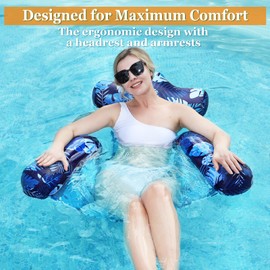 2 Pack Inflatable Pool Floats Adult, Floating Chairs Lounger, Adjustable Blow up Pool Noodles Float for Heavy Duty Adult, Fabric Swimming Water Chair for Party Summer Beach Lake Fun