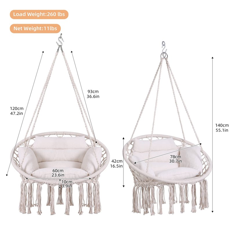 Goutime Hammock Chair, Macrame Hanging Swing Chairs with Hardware Kit,Adult