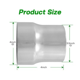 SVULK Universal 3.5" ID to 4" ID Exhaust Pipe Adapter Reducer, Polished 304 Stainless Steel Exhaust Adapter Connector Coupler ID 3.5" to ID 4", Overall Length 4"/100mm