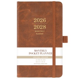 2026-2028 Monthly Pocket Planner - 3 Year Calendar, Faux Leather Cover, JAN 2026 - DEC 2028, 3.8" × 6.3", Pen Holder, 2 Bookmarks, Back Pocket