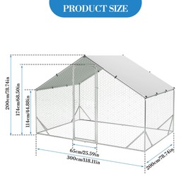 Large Metal Chicken Coop, Walk-in Poultry Cage, Chicken Run Pen House with Reinforcement & Waterproof & Anti-Ultraviolet Cover Chicken Coop Run with Double Lockable Doors for Outdoor 9.8 x 6.5X 6.5ft