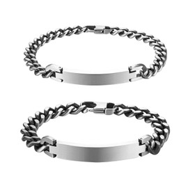 JewelryWe Customisable Partner Bracelet Set, Friendship Bracelets, Stainless Steel, Curb Chain, Couple Bracelet for Men and Women, Silver/Gold/Black, Stainless Steel, 1 pair / 2 pieces without engraving