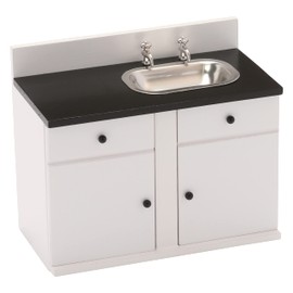 Dollhouse Kitchen Sink, Miniature Dolls House Cabinet, Countertop, White 1/12 Scale