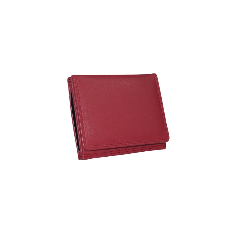 Leather Boxed Style wallet with large coin compartment LEAS, cherry/red