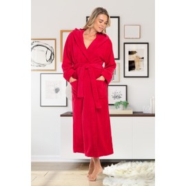 Alexander Del Rossa Women's Robes, Long Plush Bathrobe, Womens Robe with Hood, Hooded Robes for Women Plus Size Robe True Red XL (A0116REDXL)