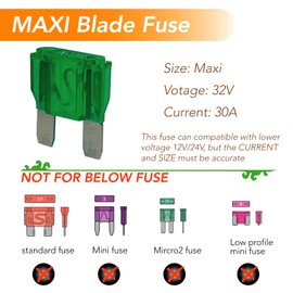 Maxi Blade Fuse kits-10 PCS 32V(12/24V) 30A Automatic Replacement Blade Fuse for Car/RV/Boat/Home et (30A)