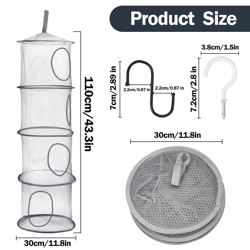 DIBALIYI 2 PCS Hanging Mesh Storage Net, 4 Tier Teddy