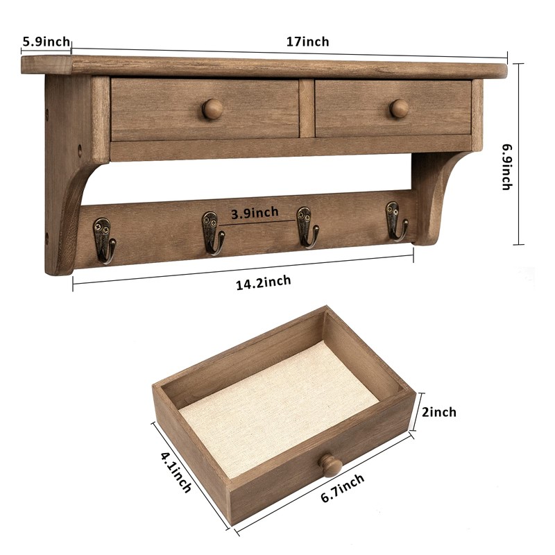 Emfogo Coat Hooks Mounted, Rustic Wood Coat Rack Mount Shelf