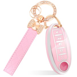 COGEEK Key Fob Cover with Bling Keychain, for Altima Sentra Rogue Pathfinder Murano Armada Maxima Versa Soft TPU Keys Shell Case Girly Women