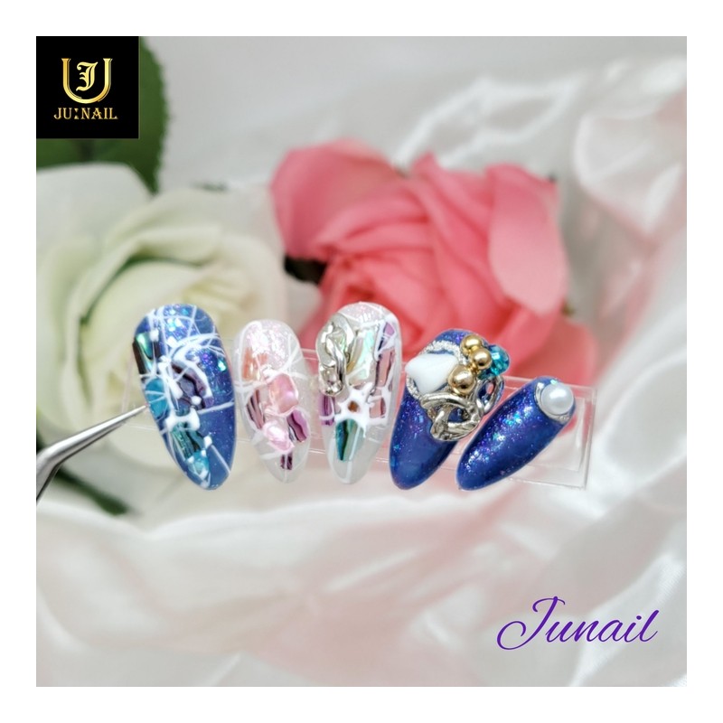 Yeosu night sea handmade nail tips - Short Oval /