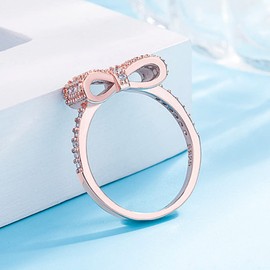 Hsitgexf Classic Lovely Bow Cubic Zirconia Ring Rose Gold, Pave Bridal Wedding Ring Jewelry Gift,Half Eternity Romantic Band Ring for Women Girls (US size 9), US size 9