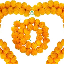 TWITTOOLS 4 Pcs Long Marigold Garland for Decoration, 5 Feet Artificial Orange Marigold Flowers Indian Pooja Diwali Home Wedding Mantle Decor