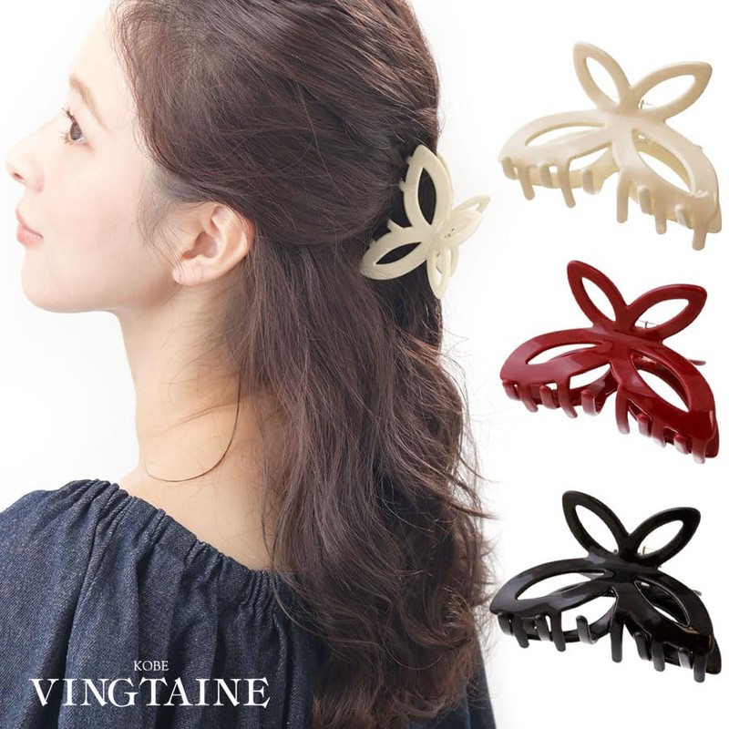 Vingtaine H7826-WH- Hair Claw Flower, Hollow Out, Simple, Hair Clip,