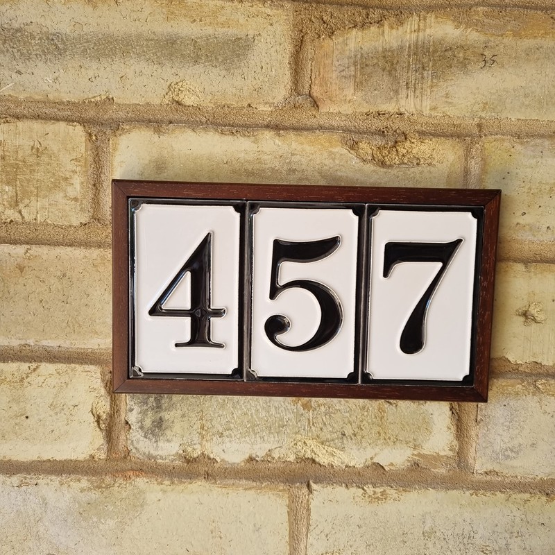 Hand Painted Black Italian Ceramic House Numbers Simple Design Tile