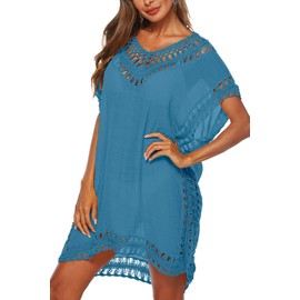 Adisputent - Traje de baño para mujer, de gasa de ganchillo, para la playa, traje de baño, Azul oscuro, Talla única Más