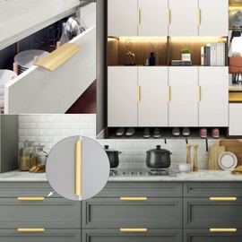 goldenwarm 5pack Matte Gold Drawer Handles 128mm Gold Profile Handle Aluminum Curved Drawer Handles Brushed Brass Finger Edge Pull
