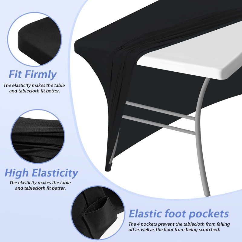 Grantop Black Stretchable Spandex Tablecloth, 4FT Tight Fitted Stretchy Table