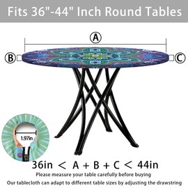 Opstellen Round Fitted Outdoor Tablecloth with Umbrella Hole and Zipper Vinyl Waterproof Patio Picnic Camping Essentials for 36-44" Tables Summer Garden Rv Accessories Gift for Women Men Couple