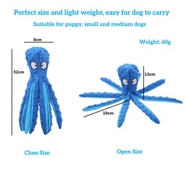 SHOKUTO Squeaky Dog Toy Octopus, Durable No Stuffing Plush Dog Chew Toys, Interactive Dog Toys for Boredom for Puppies Small Medium Large Dogs, Birthday Christmas Dog Toy