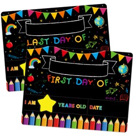 WaaHome First and Last Day of School Chalkboard Sign - 9''X12'' My 1st Day of Kindergarten Preschool Sign Back to School Signs Supplies for Kids Girls Boys, Double Sided